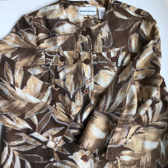 Alfred Dunner Beige Brown Leaf Print Lightweight Jacket Artsy Quiet Luxury - Picture 16 of 17